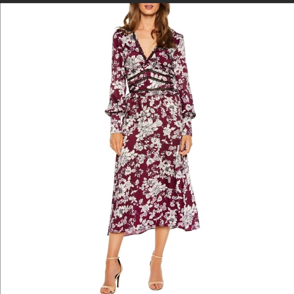BARDOT Jolie Print Midi Dress Floral Wine Long